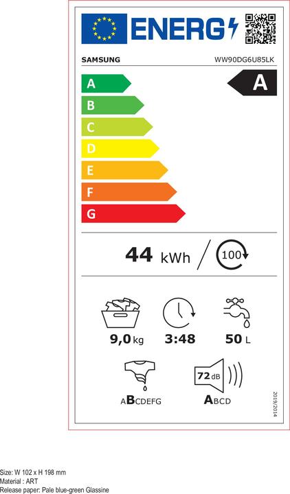 Energy Label Samsung WW90DG6U85LKU3 (9 kg, Left)