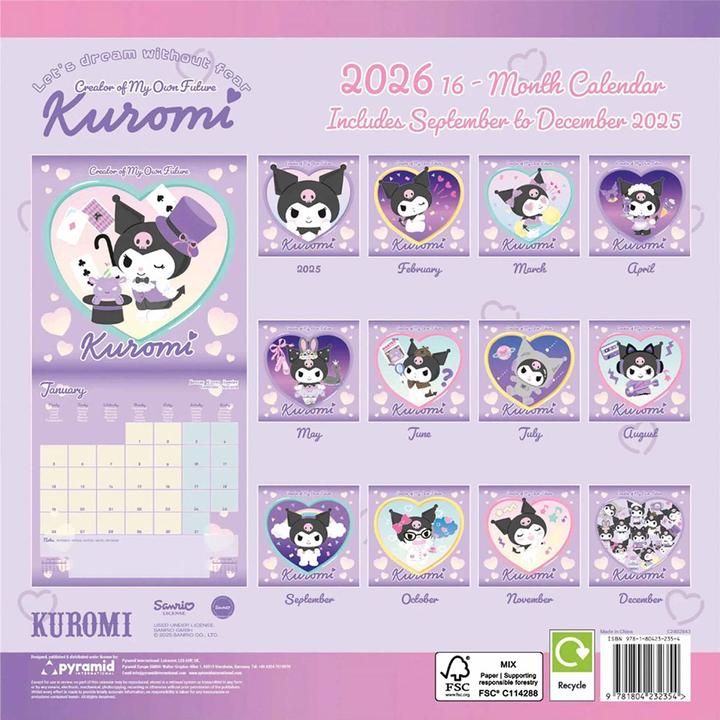Actual product image Kuromi 2026 Square Wall Calendar