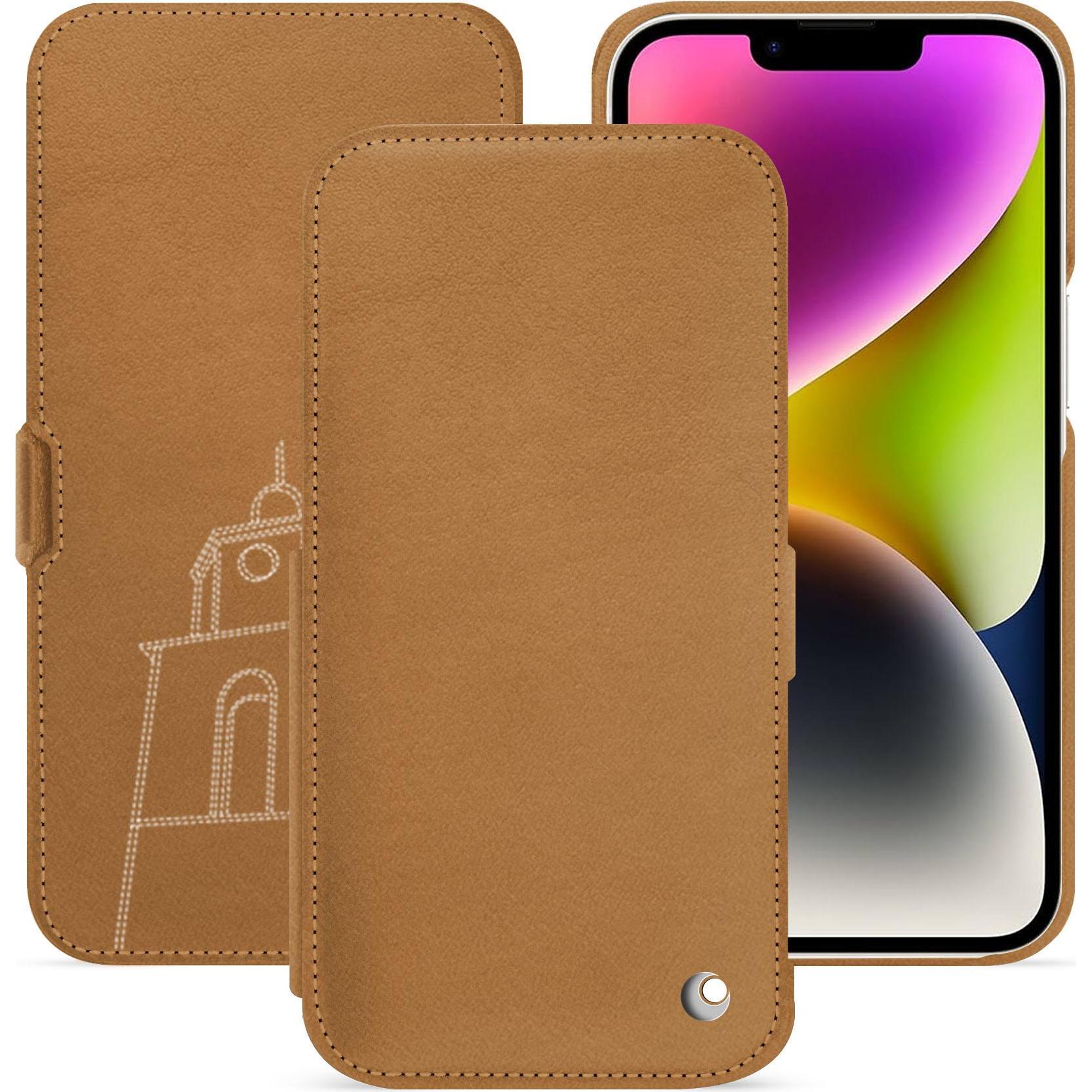 Noreve Lederschutzhülle horizontal (Apple iPhone 15 Plus), Smartphone Hülle, Braun