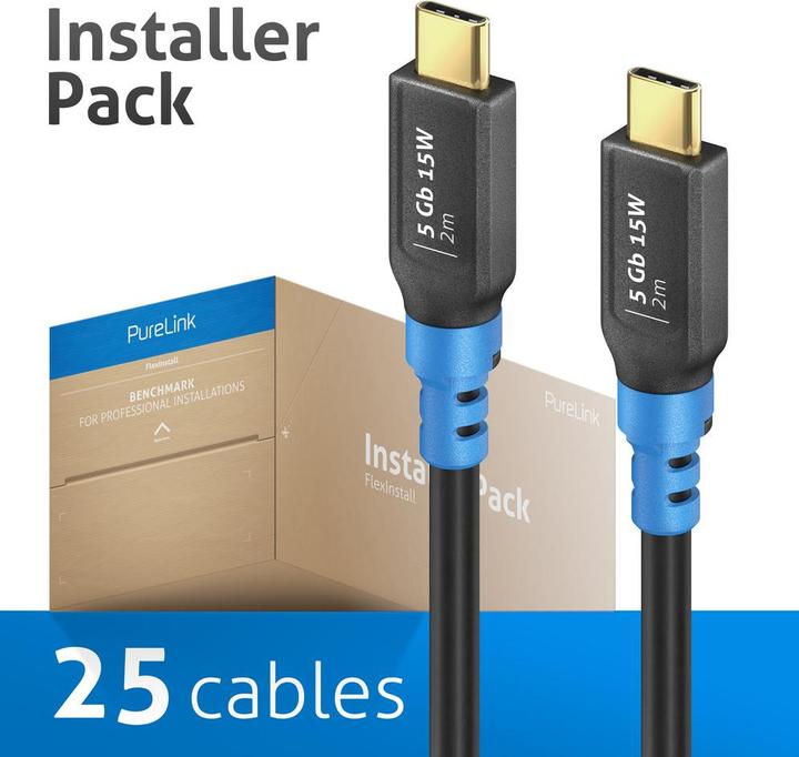 Produktbild Purelink FlexInstall USB-C auf USB-C Kabel USB4 Gen2x2 20Gbps 100W 2.00m - Installer Pack 20 stk. (2 m, 100 W)