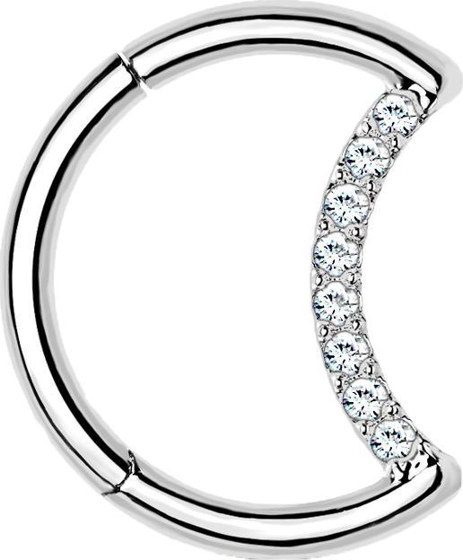 Produktbild Star Piercing Micro Segmentring klappbar silber Mond mit Kristallen (ohne Messing, Titan G23)