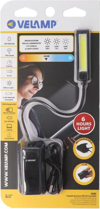 Actual product image Velamp LED-Leseleuchte wiederaufladbar 3 Leuchtstufen (150 lm)