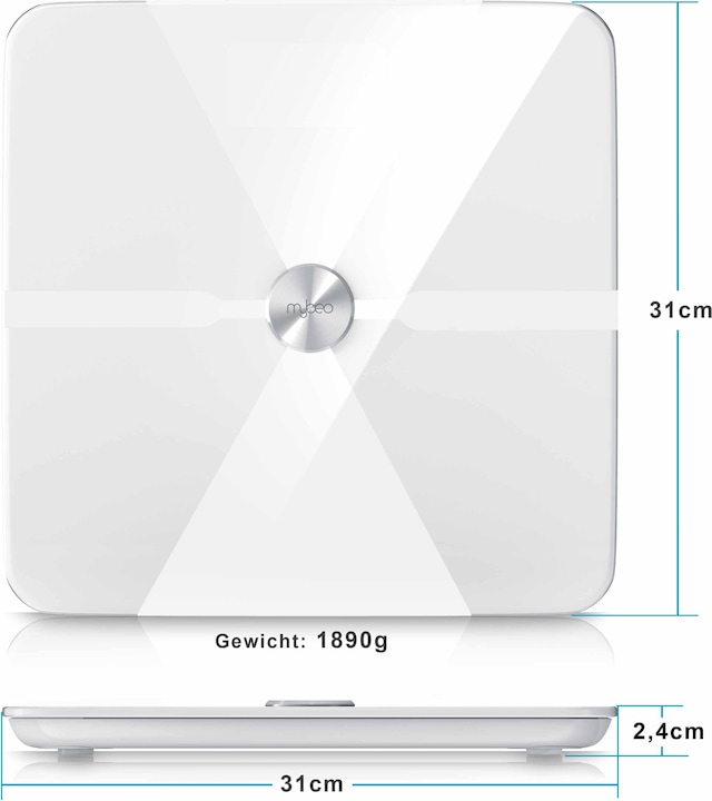 Produktbild Mybeo Körperfettwaage, Digitale Bluetooth Körper Analyse Waage, Diagnosewaage mit App-Steuerung, weiss (180 kg)