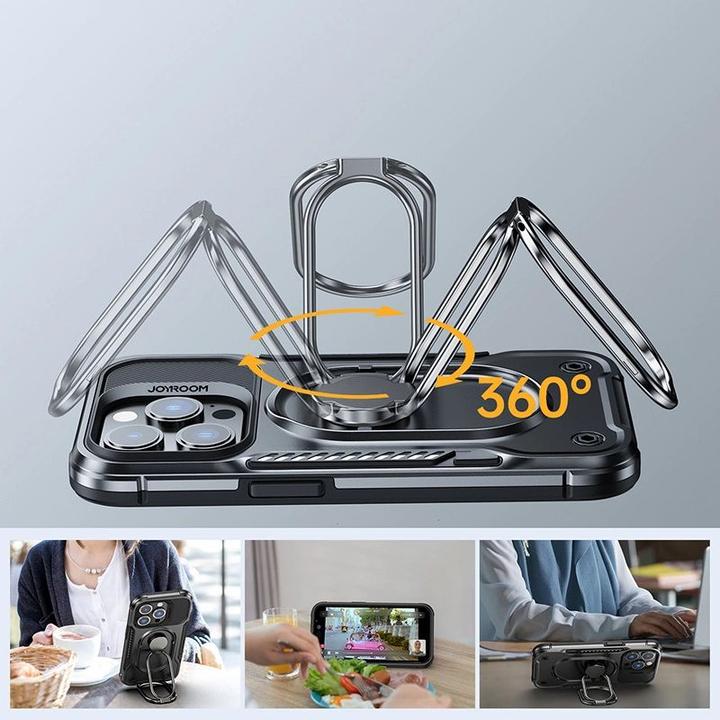 Actual product image Joyroom Dual Hinge case for iPhone 14 Pro armored case with a stand and a ring holder black (Apple iPhone 14 Pro)