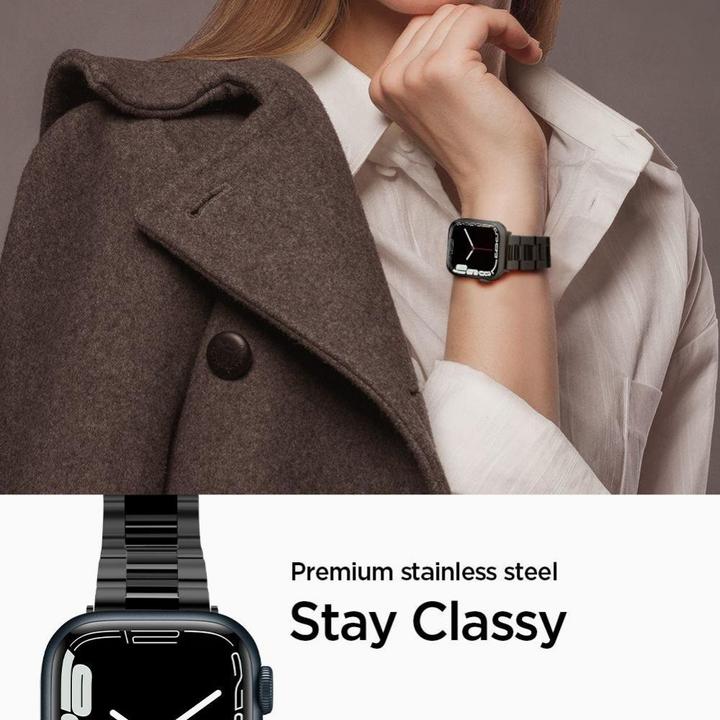 Produktbild Spigen MODERN FIT BAND Apple Watch 4 / 5 / 6 / 7 / 8 / SE (38 / 40 / 41MM) BLACK (38 mm, 40 mm, 41 mm, Edelstahl, Stainless Steel)