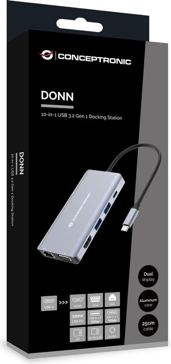 Immagine prodotto Conceptronic Dock USB-C->HDMI, USB3.0, 100WPD 10-in-1 0,2m sw (USB-C, 10 Porti)