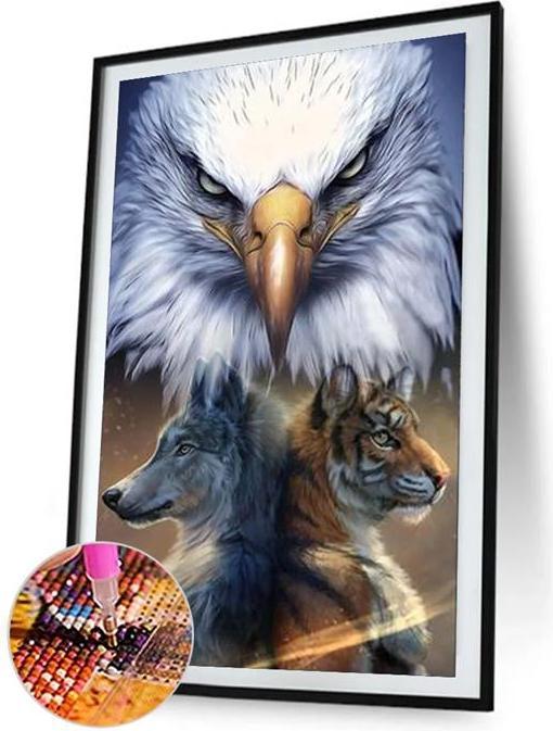 Produktbild Shenzhen Diamond Painting Adler, Wolf, Tiger 54 x 34 cm