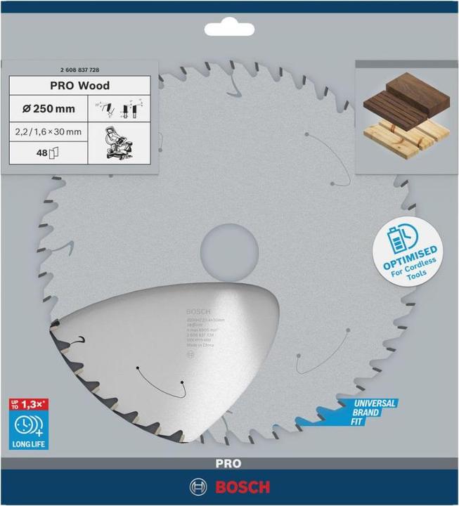 Productafbeelding Bosch Professional Zubehör Cirkelzaagblad Standaard voor hout, 250x2,2/1,6x30,48 tanden