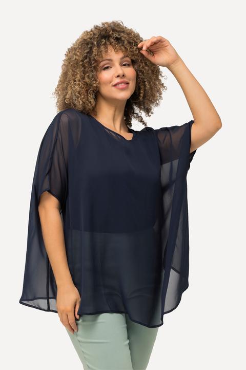 Produktbild Ulla Popken Chiffonbluse, Oversized, Rundhals, Halbarm (50, 52, 54, 56)