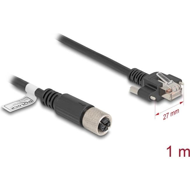 Delock M12 Kabel X-kodiert 8 Pin Buchse zu RJ45 Stecker mit (F/UTP, CAT5e, 1 m), Netzwerkkabel