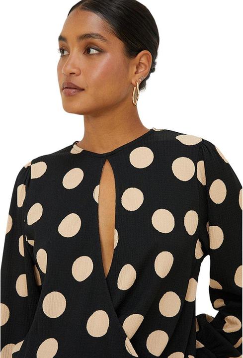 Actual product image Dorothy Perkins Womens/Ladies Spotted Keyhole Long-Sleeved Top (S)