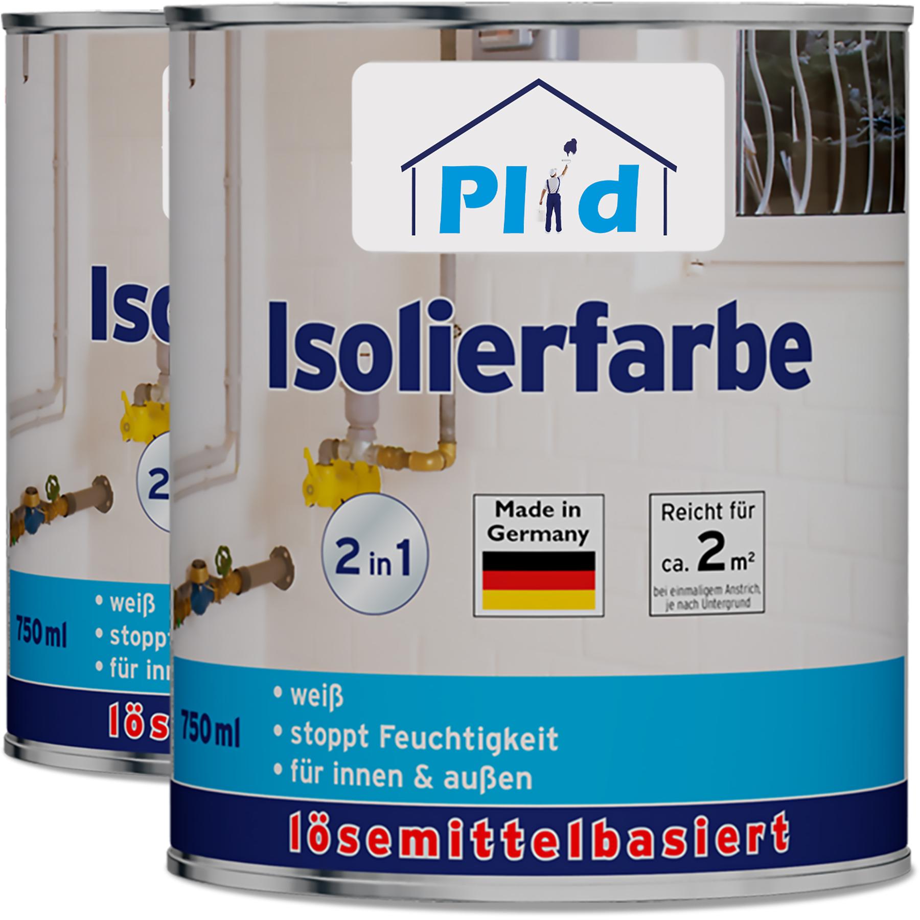 Plid, Wandfarbe + Spezialfarbe, Isolierfarbe 1,5L Weiss für ca. 4m² /Kellerfarbe Nikotinfarbe deckweiss Wandfarbe (Weiss...