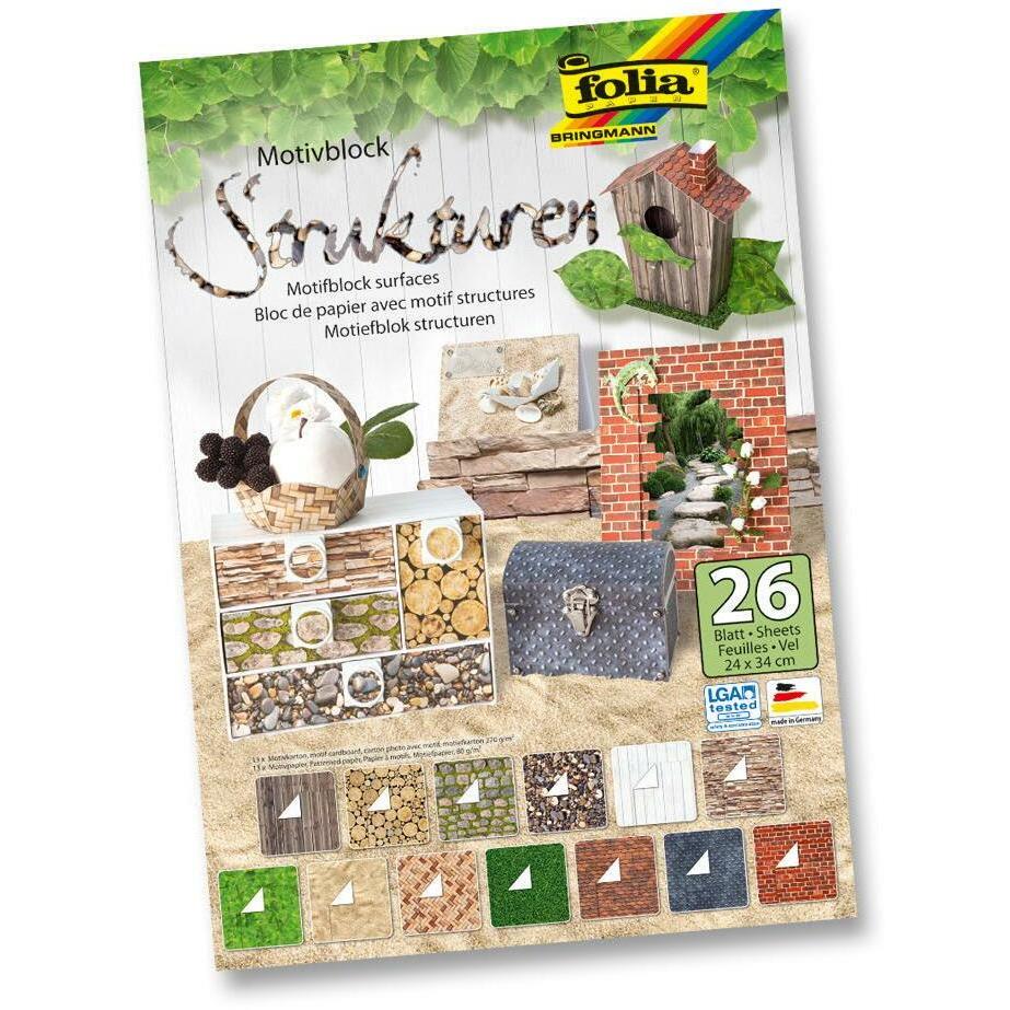 Folia, Bastelpapier, Motivblock Strukturen (400 g/m², 26 x)