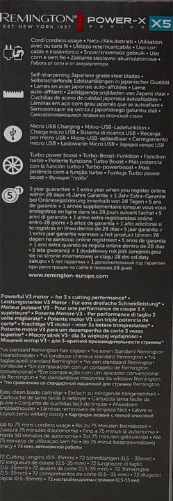 Valeurs nutritives et ingrédients Remington Tondeuse à cheveux Power-X Series X5