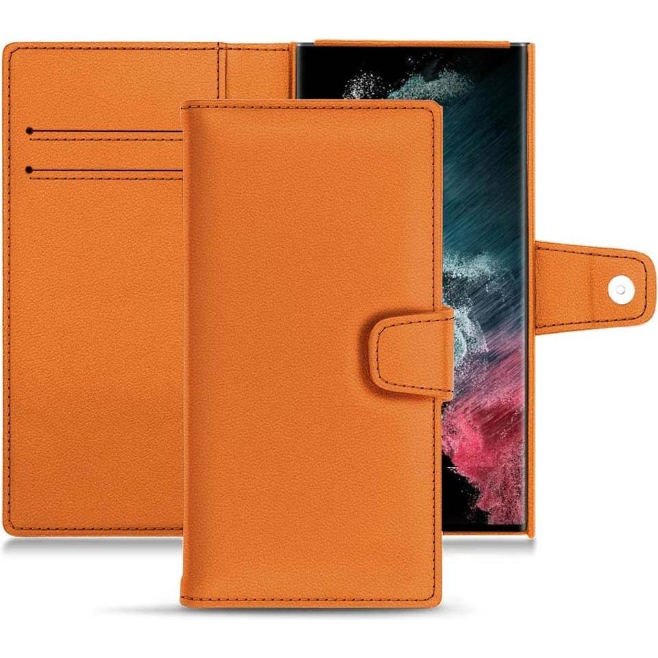 Noreve Lederschutzhülle Wallet (Samsung Galaxy S22 Ultra), Smartphone Hülle, Orange