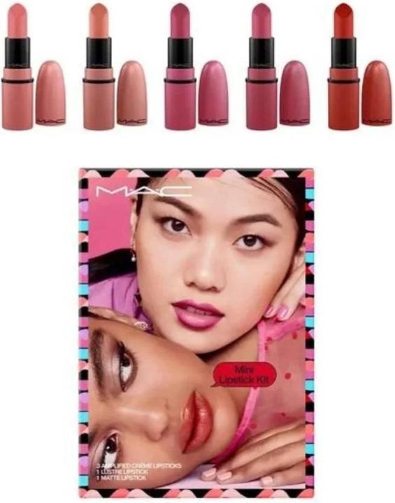 MAC Cosmetics Kit mini rouge à lèvres avec rouges à lèvres crème mats amplifiés - You Can't Chili With Us, Double (Double Date, Nounours en velours, You Can't Chili With Us)