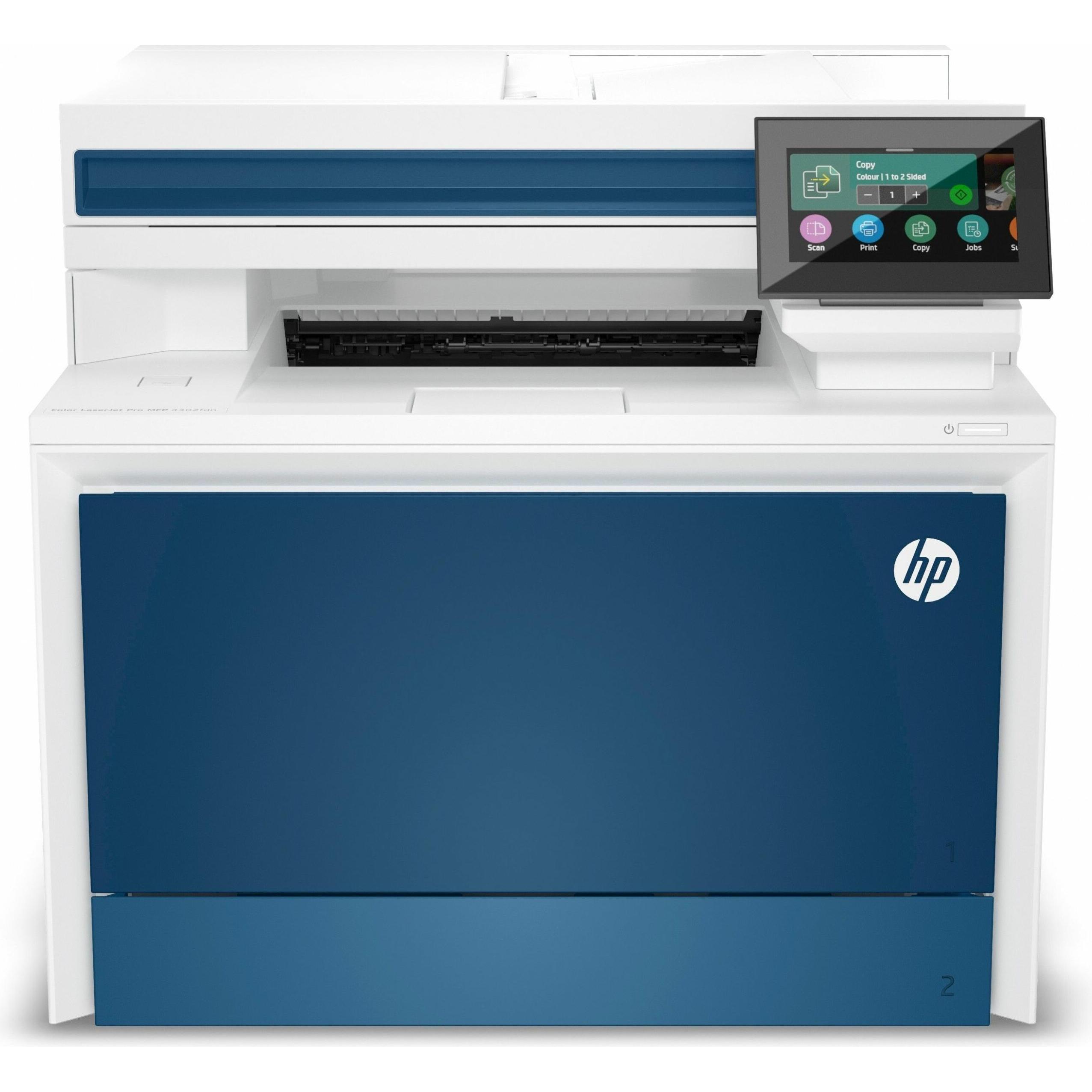 HP Color LaserJet Pro MFP 4302fdn (Laser, Farbe), Drucker, Weiss, Blau