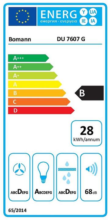 Energielabel Bomann Hoofdkapje vrijstaand glas DU 7607 G (Wandkap)