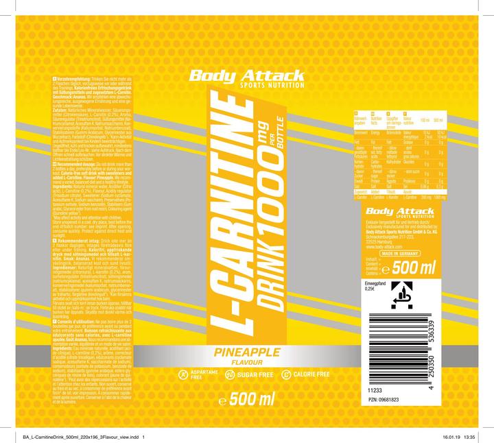 Produktbild Body Attack L-Carnitine Drink (18x 500 ml) (Ananas, 18 x)