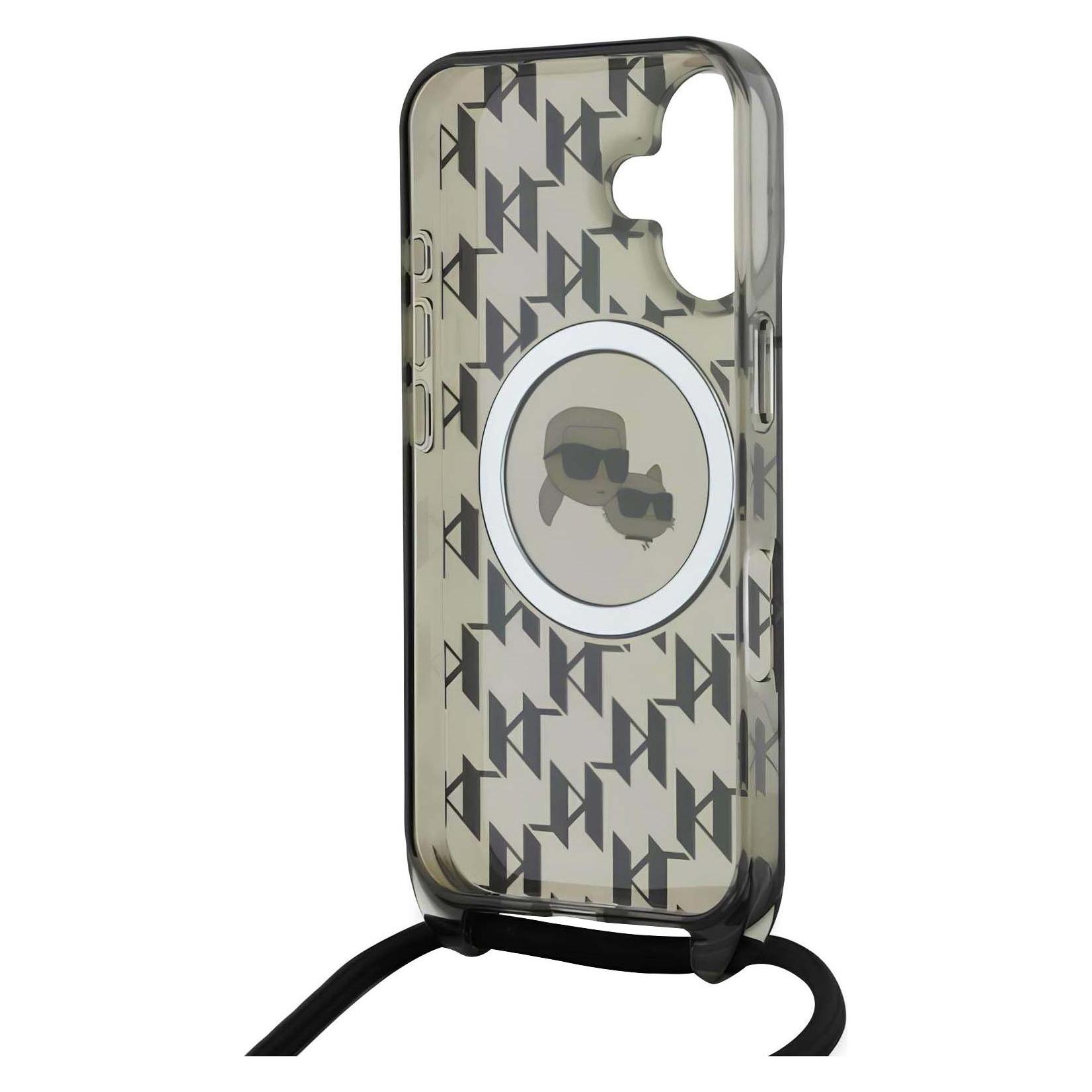 Karl Lagerfeld KLHMP16SHCKCKLCK IPhone 16 6.1" Czarny/black Hardcase Iml Crossbody Monogram Karl (Apple IPhone 16), Smartphone Hülle, Schwarz,