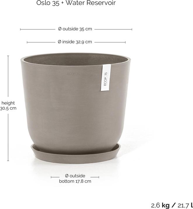 Actual product image Ecopots Oslo 35 + Water Reservoir White Grey (35 x 30.50 cm)