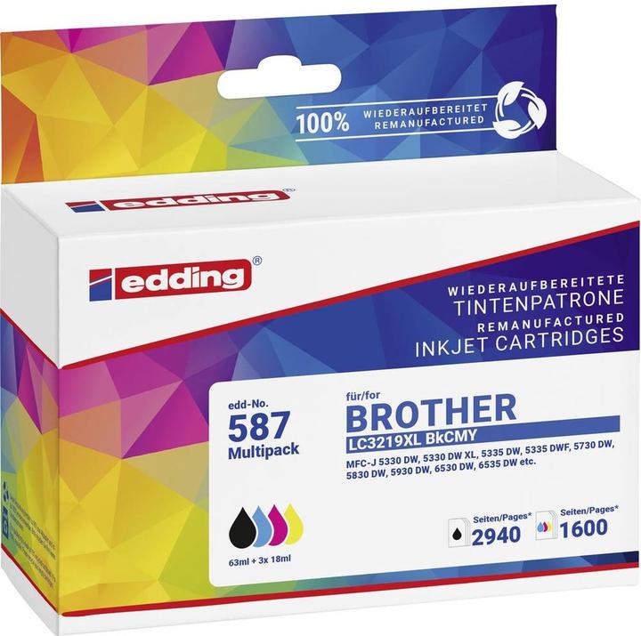 Actual product image Edding EDD-587 black, cyan, magenta, yellow printer cartridges compatible with brother LC-3219XLBK/C/M/Y (M, C, Y, FC)