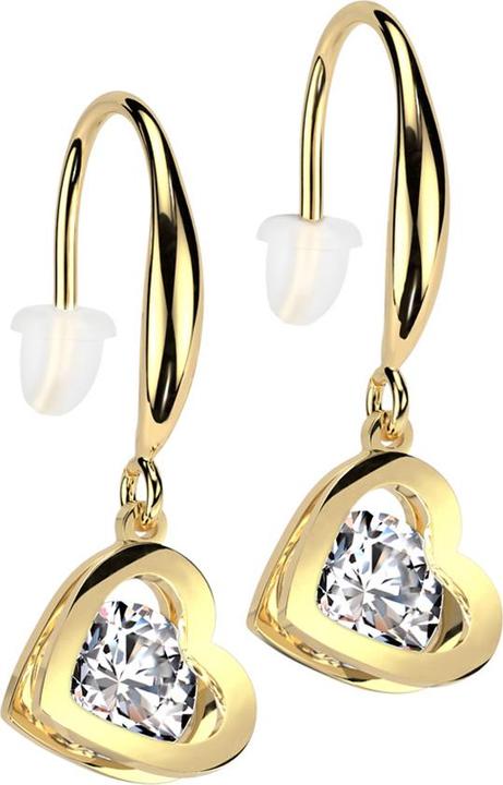 Produktbild Star Piercing Ohrring vergoldet Anhänger Herz Kristall silber (Chirurgenstahl 316L, ohne Messing)