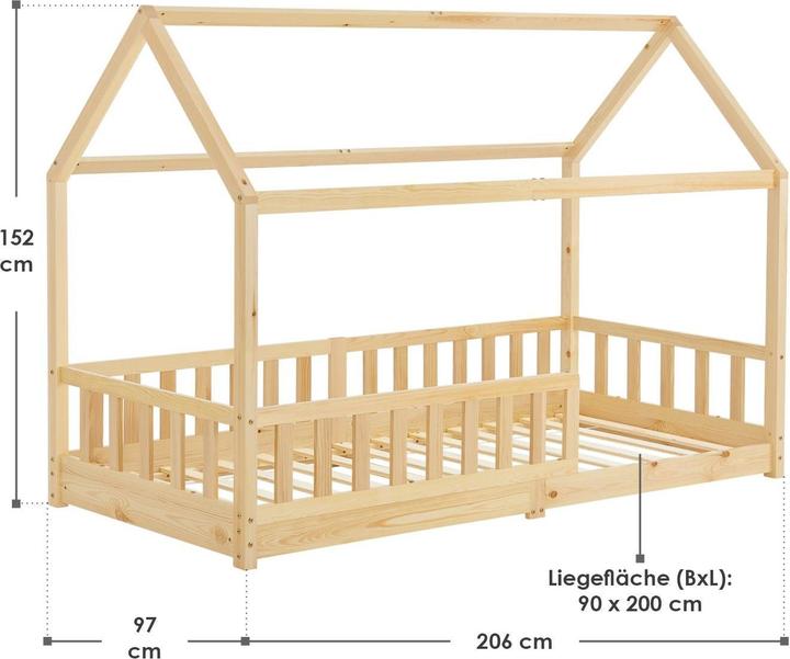 Image du produit Juskys Kinderbett 90x200cm Marli - Natur (90 x 200 cm)