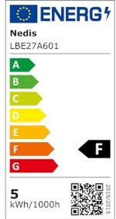 Label énergétique Nedis LBE27A601 Lampe LED E27 A60 4.9 W 470 lm 2700 K blanc chaud 1 pièce (E27, 470 lm, 1x)
