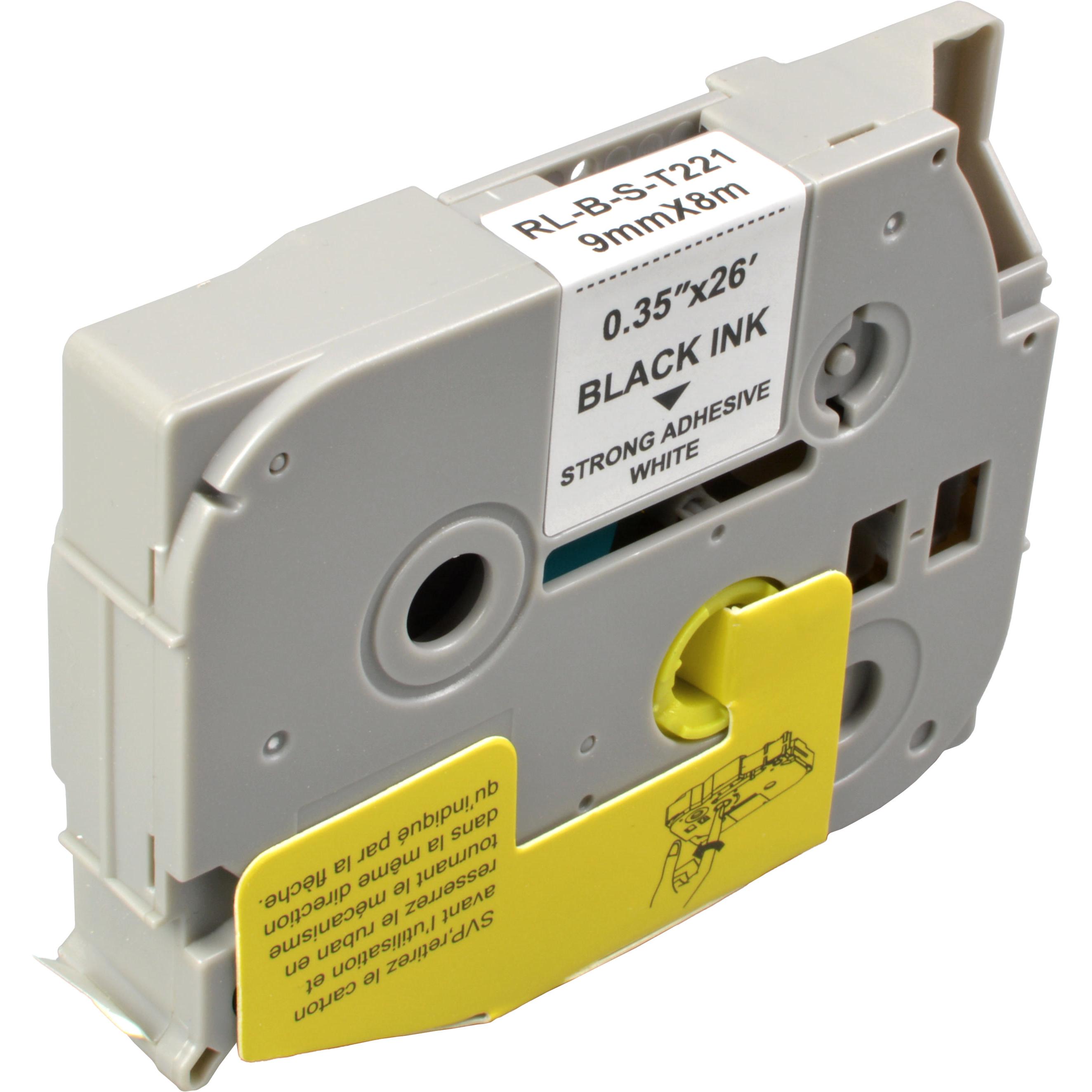 Ampertec, Beschriftungsband, P-Touch Band kompatibel zu TZe-S221 schwarz auf weiss 9mm / 8m (0.90 cm, Schwarz)