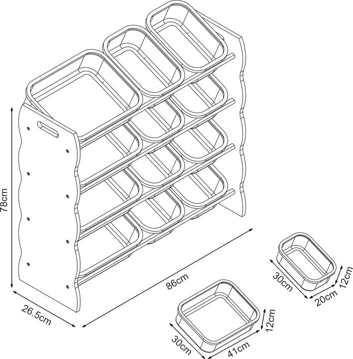 Produktbild En.Casa Kinderregal Vestnes mit 12 Aufbewahrungsboxen 78x86x27 cm Cotton Candy/Weiss (86 x 26.50 x 78 cm)
