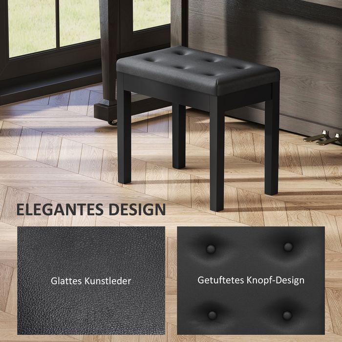 Actual product image Swisshandel24 Klavierbank, Kunstlederbezug, gesteppte Knöpfe, Stauraum, Holzbeine, Schwarz