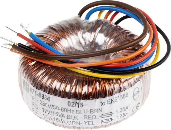 Actual product image RS PRO Toroidal transformer, primary 230V ac / secondary 2 x 12V ac, 30VA 2 outputs, 1.25A 503g 70 (Dia.