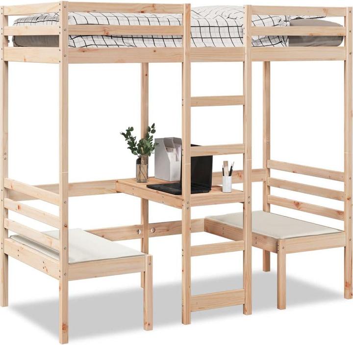 Produktbild vidaXL Hochbett mit Schreibtisch & Stühlen (90 x 200 cm)