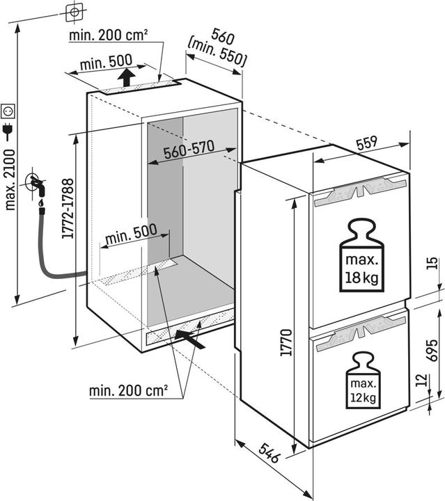 Immagine prodotto Liebherr Combinazione frigo-congelatore integrabile con BioFresh e NoFrost (175 l)