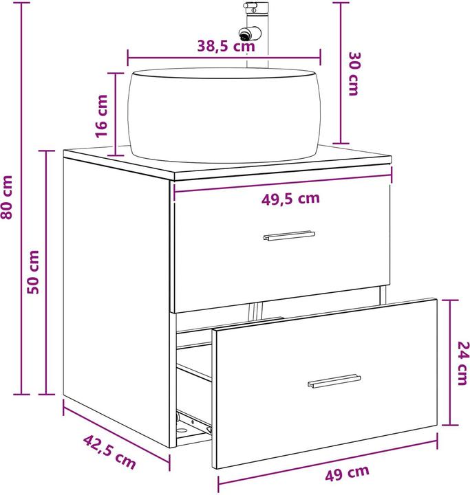 Produktbild vidaXL Waschtischunterschrank (49.50 x 44.50 x 66 cm)