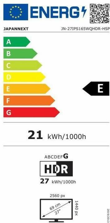 Energie-Label Japannext JN-27IPS165WQHDR-HSP (2560 x 1440 Pixel, 27")