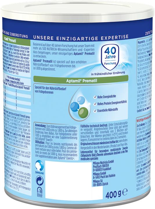 Nährwerte und Zutaten Aptamil Prematil (400 g, ab Geburt)