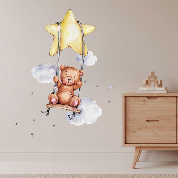 Image du produit Konjac Sponge ROOM Decor SIPO-WS63034 NAKLEJKI NA ŚCIANĘ MIŚ HUŚTAWKA GWIAZDA