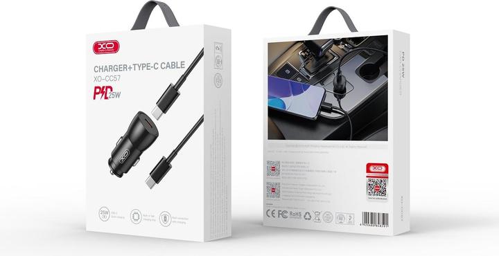 Image du produit xO chargeur de voiture CC57 PD 25W 1x USB-C noir + câble USB-C - USB-C