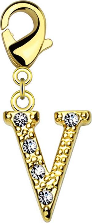 Produktbild Star Piercing Anhänger 14k vergoldet mit Kristall Buchstabe V (Messing)
