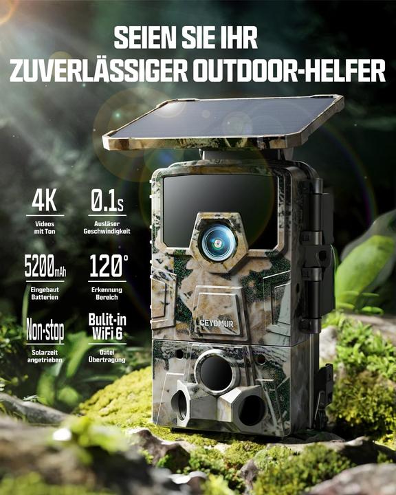 Produktbild Ceyomur CY75 Solar Wildkamera 4K mit Bewegungsmelder und Nachtsicht