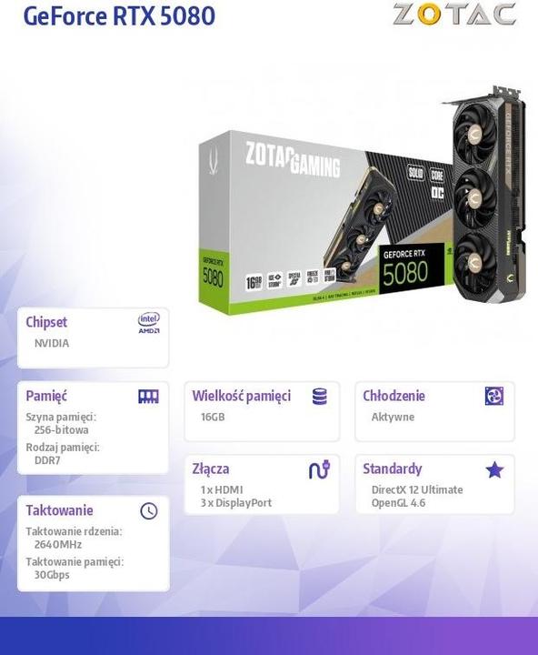 Produktbild Zotac Gaming GeForce RTX 5080 Solid Core OC (16 GB, GDDR7)