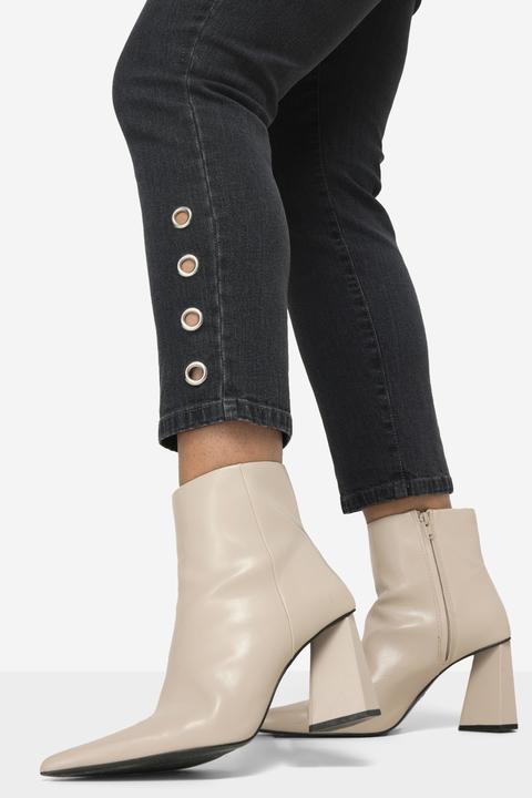 Actual product image Miamoda Tapered 5-Pocket Semi-Elastic Waist Jeans with Decorative Hem Eyelets (48)
