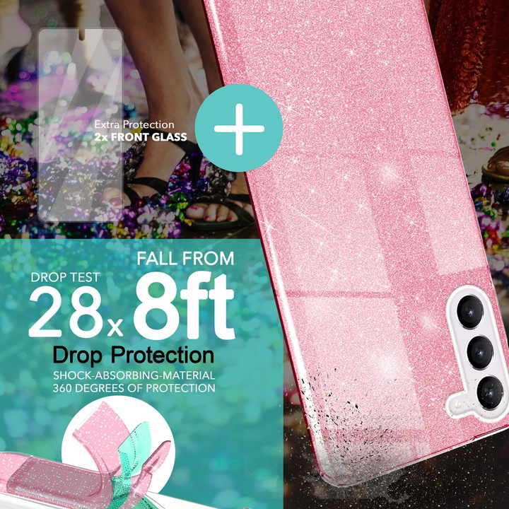 Produktbild Nalia Glitzer Silikon Hülle mit 2x Displayschutz (Samsung Galaxy S23)