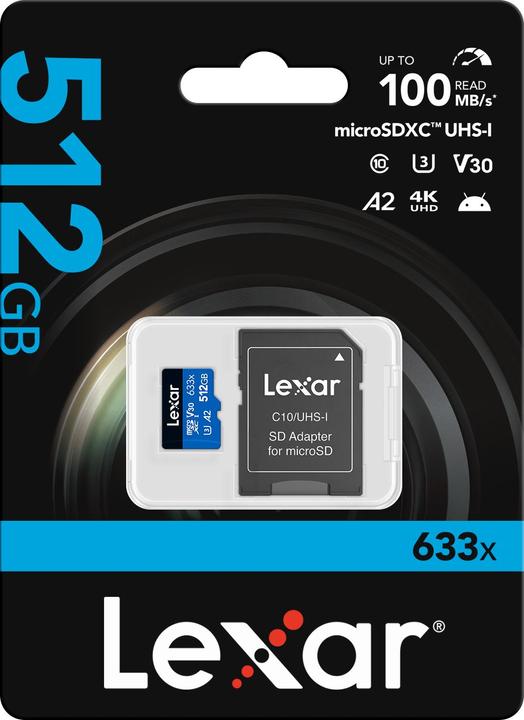 Actual product image Lexar High-Performance 633x (512 GB, microSDXC, U3, UHS-I)