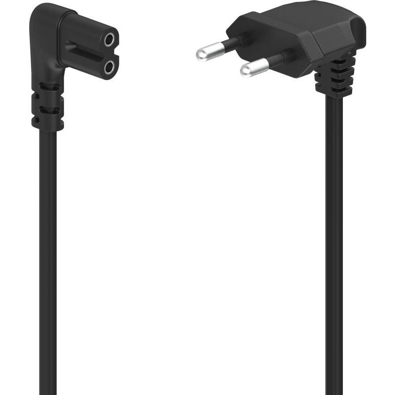Hama Netzkabel, beidseitig gewinkelt, Euro-Stecker, Doppelnut/C7, 1,5 m, Schwarz (1.50 m), Stromkabel