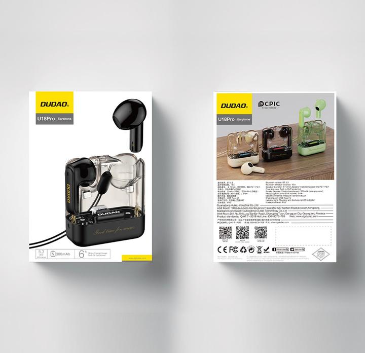 Actual product image Dudao U18Pro Bluetooth 5.3 TWS wireless headphones - black (6 h, Wireless)