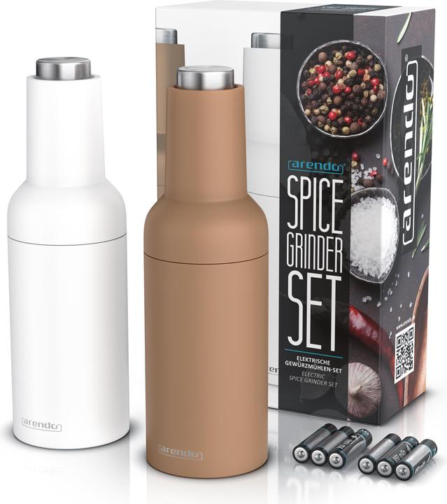 Produktbild Arendo Salzmühle & Pfeffermühle 2er Set, Salz und Pfeffer Mühle elektrisch, einhändig, Batteriebetrieben (Salz, Pfeffer)