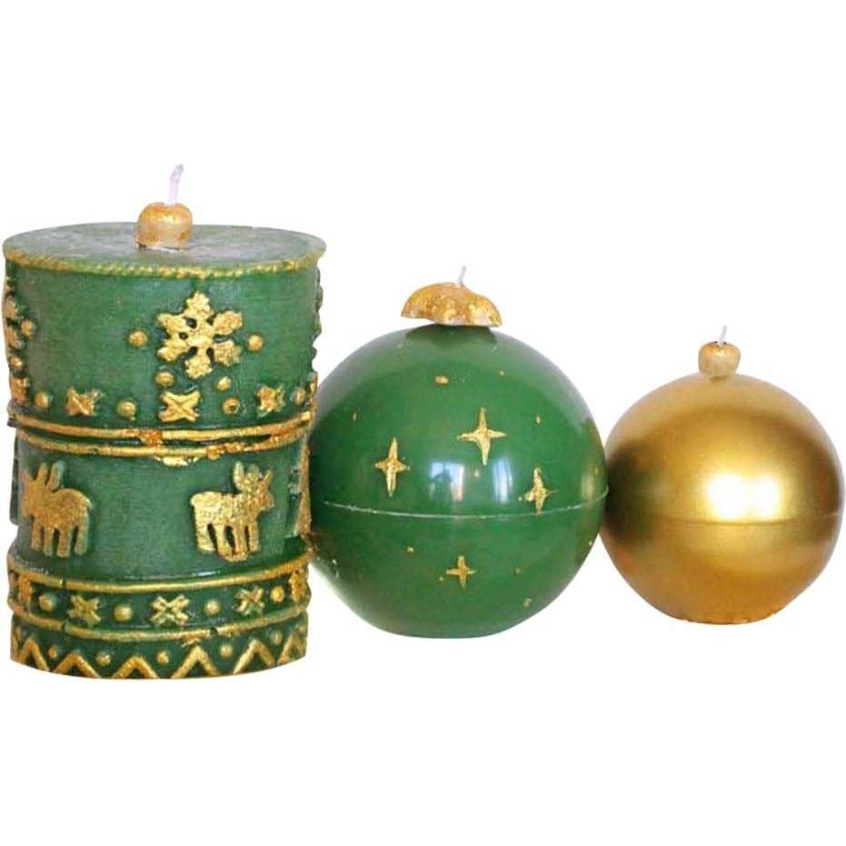 Hanah Home, Candela, Christmas Tinsel Gold Candle Set 3 Pieces (3 pz.)